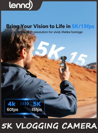 كاميرا الجسم 5K مع ميكروفون، كاميرا فيديو W5، دقة 5K/15 إطار في الثانية و4K/60 إطار في الثانية مع عدسة قابلة للدوران 270 درجة، دعم ميكروفون خارجي، خيارات شريط/خيط، استقرار EIS للاجتماعات والاستخدام اليومي (128 جيجابايت) - view 2