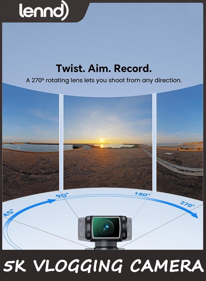 لينند كاميرا الجسم 5K مع ميكروفون، كاميرا فيديو W5، دقة 5K/15 إطار في الثانية و4K/60 إطار في الثانية مع عدسة قابلة للدوران 270 درجة، دعم ميكروفون خارجي، خيارات شريط/خيط، استقرار EIS للاجتماعات والاستخدام اليومي (128 جيجابايت) - Image 4