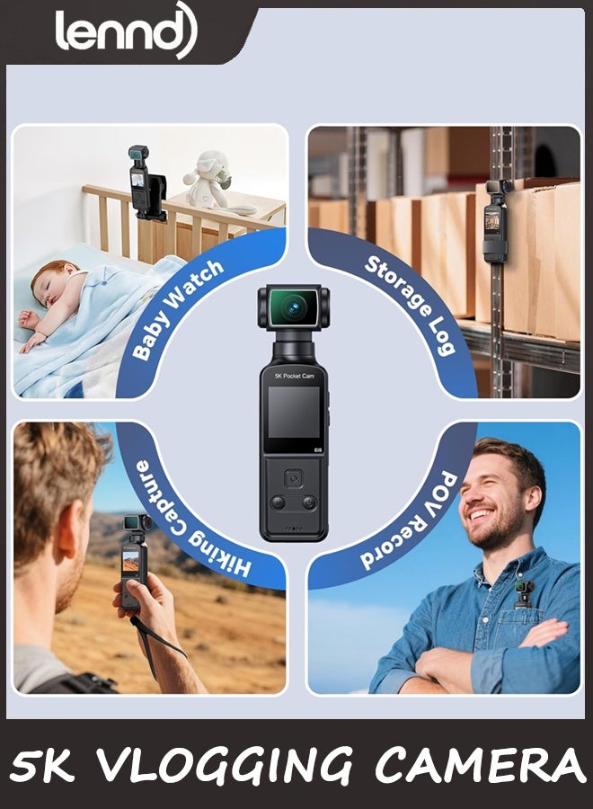 لينند كاميرا الجسم 5K مع ميكروفون، كاميرا فيديو W5، دقة 5K/15 إطار في الثانية و4K/60 إطار في الثانية مع عدسة قابلة للدوران 270 درجة، دعم ميكروفون خارجي، خيارات شريط/خيط، استقرار EIS للاجتماعات والاستخدام اليومي (128 جيجابايت) - Image 5