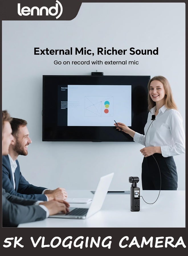 لينند كاميرا الجسم 5K مع ميكروفون، كاميرا فيديو W5، دقة 5K/15 إطار في الثانية و4K/60 إطار في الثانية مع عدسة قابلة للدوران 270 درجة، دعم ميكروفون خارجي، خيارات شريط/خيط، استقرار EIS للاجتماعات والاستخدام اليومي (128 جيجابايت) - Image 3