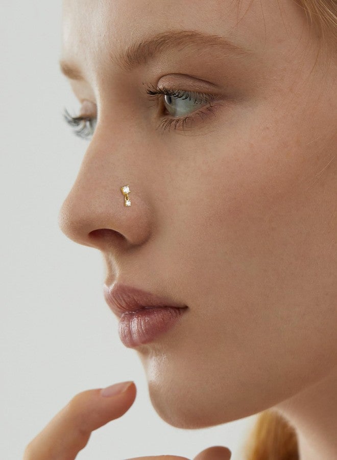 COCHARM كوشرم 14 قيراط حلقة أنف متدلية 20 جرام 22 جرام 18 جرام - حلقة أنف على شكل L من الذهب الحقيقي، ثقب أنف 14 قيراط بطول 7 مم، حلقة أنف صغيرة متدلية، مجوهرات أنف لطيفة للنساء - Image 2