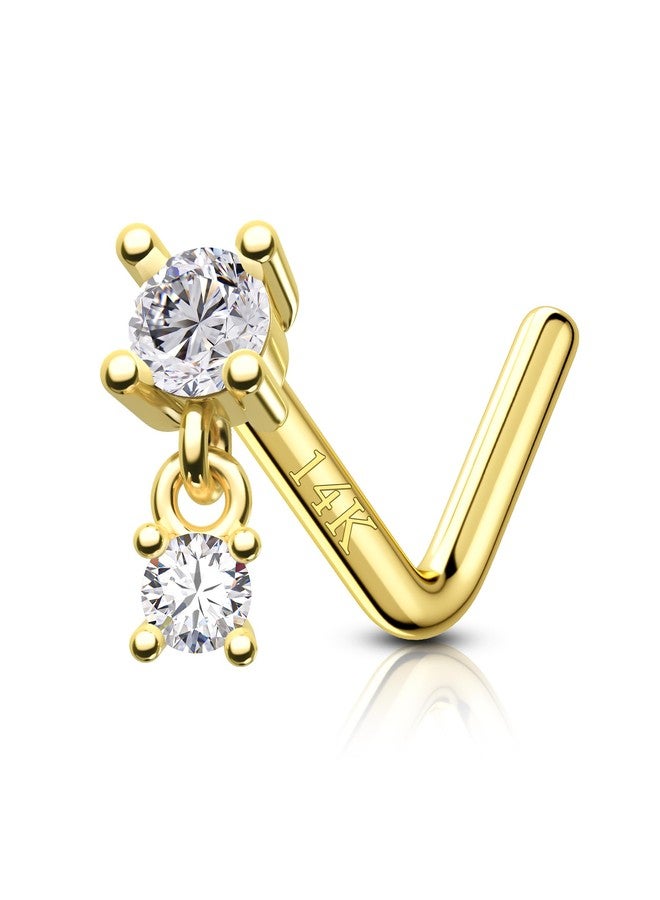 COCHARM كوشرم 14 قيراط حلقة أنف متدلية 20 جرام 22 جرام 18 جرام - حلقة أنف على شكل L من الذهب الحقيقي، ثقب أنف 14 قيراط بطول 7 مم، حلقة أنف صغيرة متدلية، مجوهرات أنف لطيفة للنساء - Image 1
