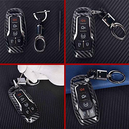 Getfarway 4/5-Button Key Carbon Fiber Hard Smart Key Cover Fob Case Compatible with Ford Fusion Mustang Edge F150 F250 Explorer Mondeo Lincoln - Image 4