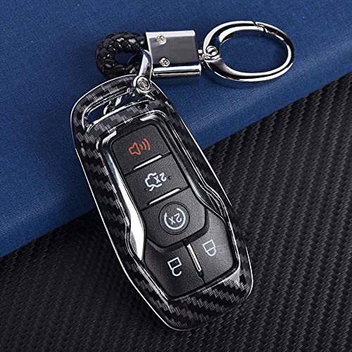 Getfarway 4/5-Button Key Carbon Fiber Hard Smart Key Cover Fob Case Compatible with Ford Fusion Mustang Edge F150 F250 Explorer Mondeo Lincoln - Image 1