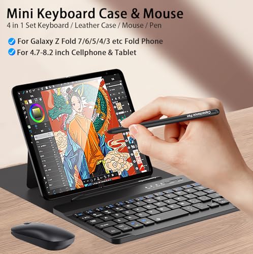 voppton for Samsung Galaxy Z Fold 7 6 5 Keyboard and Mouse Portable Mini 79 inch Bluetooth Keyboard with Leather Stand Case and Pen 4 in 1 Travel Set for Z Trifold Fold7 AccessoriesBlack - Image 3