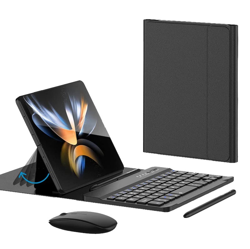 voppton for Samsung Galaxy Z Fold 7 6 5 Keyboard and Mouse Portable Mini 79 inch Bluetooth Keyboard with Leather Stand Case and Pen 4 in 1 Travel Set for Z Trifold Fold7 AccessoriesBlack - Image 2