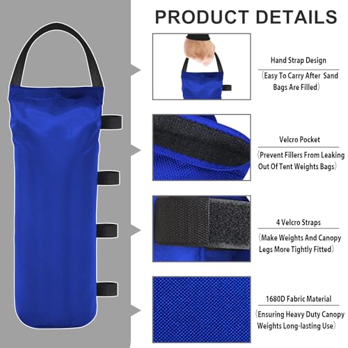 Eurmax USA Weight Capacity 112 LBS Extra Large Pop up Gazebos Weights Sand Bags for Pop up Canopy Tent Pergola Outdoor Instant Canopies,Sand Bags Without Sand, 4-Pack,Blue - Image 3