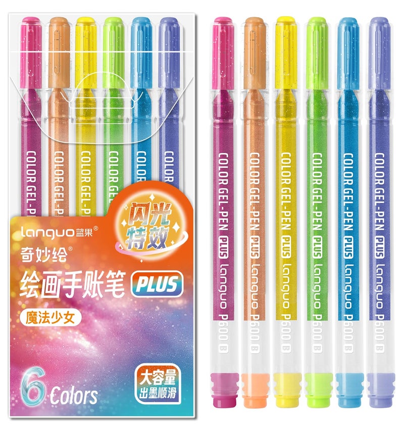 Joyask Glitter Gel Pens, 6 Pack Colored Pens for Black Paper & White Paper, 1.0mm Point Pen, Large Capacity Ink Pen for Coloring, Writing, Drawing, Journaling, Note Taking, School, Office, Home - Image 1