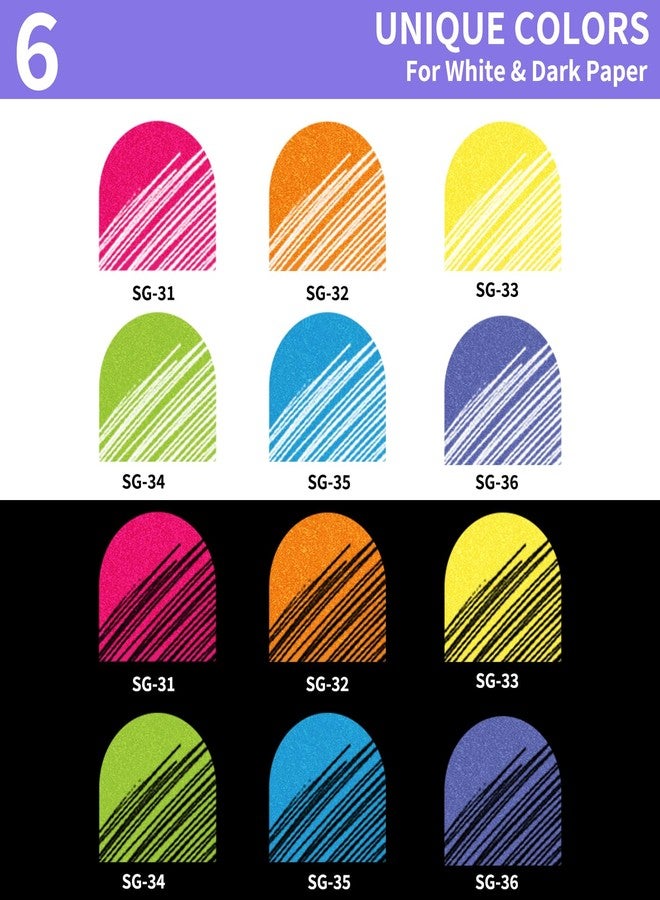 Joyask Glitter Gel Pens, 6 Pack Colored Pens for Black Paper & White Paper, 1.0mm Point Pen, Large Capacity Ink Pen for Coloring, Writing, Drawing, Journaling, Note Taking, School, Office, Home - Image 5