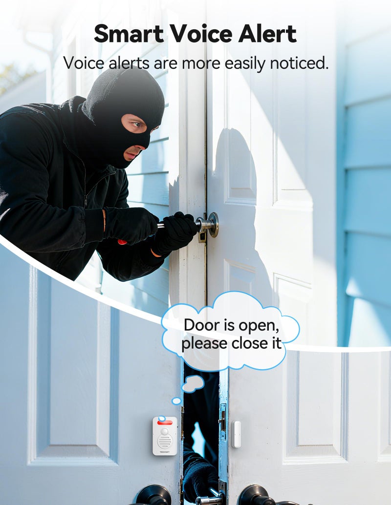 TECKNET Door Alarms for Kids Safety, Door Alarms When Opened, Window Alarm with Smart Voice Alert, 4-Level Adjustable Volume, Refrigerator Sensor Pool Alarm for Home Securityã€Fridgeã€Garage and Window - Image 2