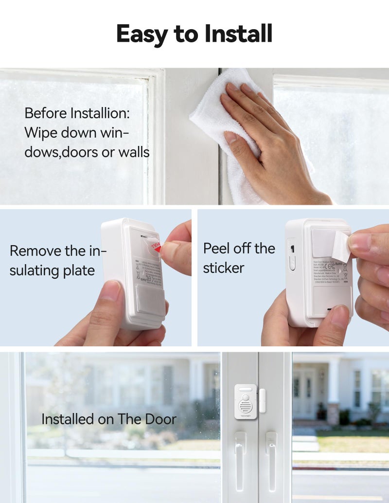 TECKNET Door Alarms for Kids Safety, Door Alarms When Opened, Window Alarm with Smart Voice Alert, 4-Level Adjustable Volume, Refrigerator Sensor Pool Alarm for Home Securityã€Fridgeã€Garage and Window - Image 5