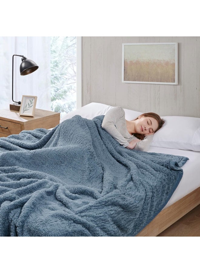 Woolrich Woolrich Burlington Berber Blanket Super Soft Cozy Lightweight Cover with Luxrurious Velvet Binding Modern Trendy All Season Bedspread BeddingSet Twin 66x90 Blue  - Image 4