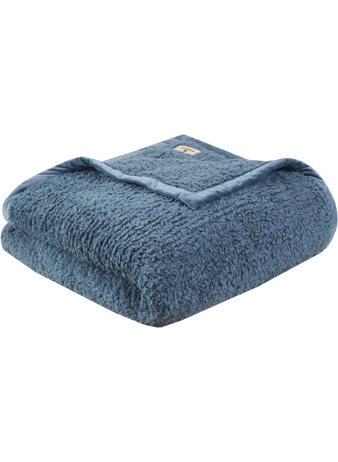 Woolrich Woolrich Burlington Berber Blanket Super Soft Cozy Lightweight Cover with Luxrurious Velvet Binding Modern Trendy All Season Bedspread BeddingSet Twin 66x90 Blue  - Image 5
