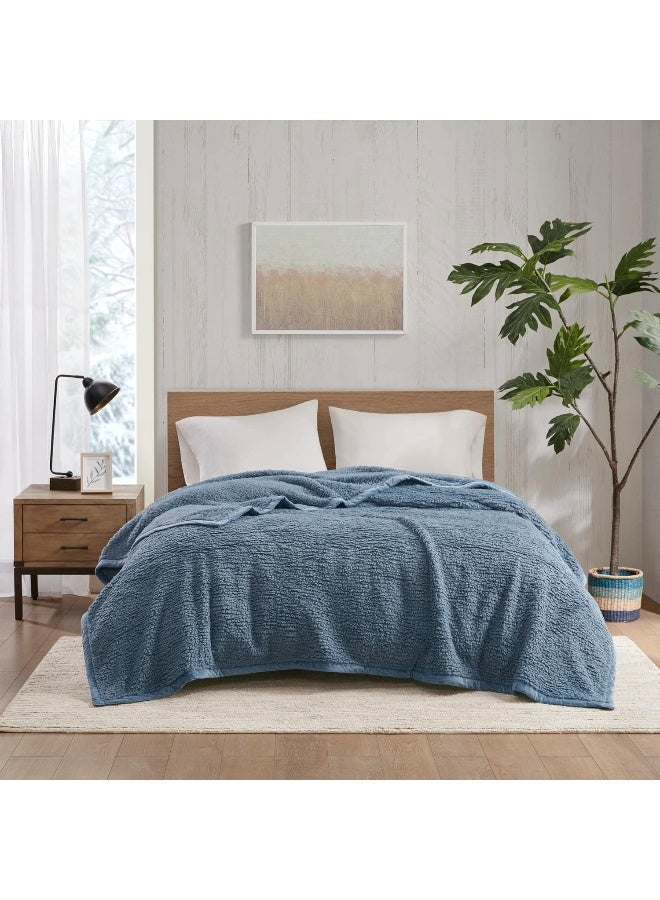 Woolrich Woolrich Burlington Berber Blanket Super Soft Cozy Lightweight Cover with Luxrurious Velvet Binding Modern Trendy All Season Bedspread BeddingSet Twin 66x90 Blue  - Image 3