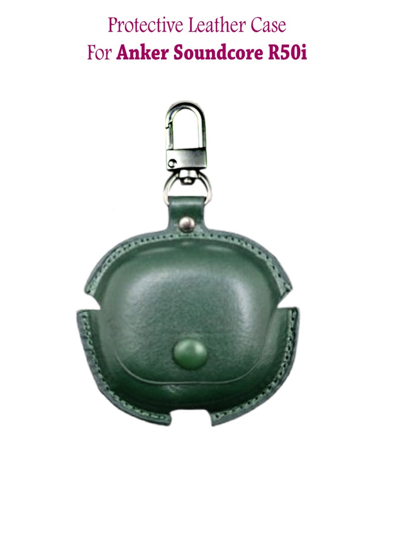 Waldic Anker Soundcore R50i Premium Leather Protective Case Cover For Anker Soundcore R50i (Front LED Visible) | Shockproof Full-Body Protective Case Cover for Anker Soundcore R50i with Keychain (Airpods Not Included) - Green  - Image 1
