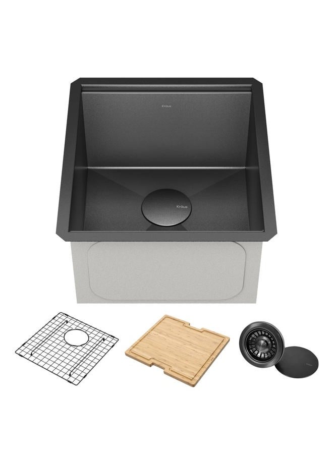 Kraus حوض مطبخ بار كراوس كور 17 بوصة تحت السطح من الفولاذ المقاوم للصدأ بسمك 16 مع ملحقات - Image 1