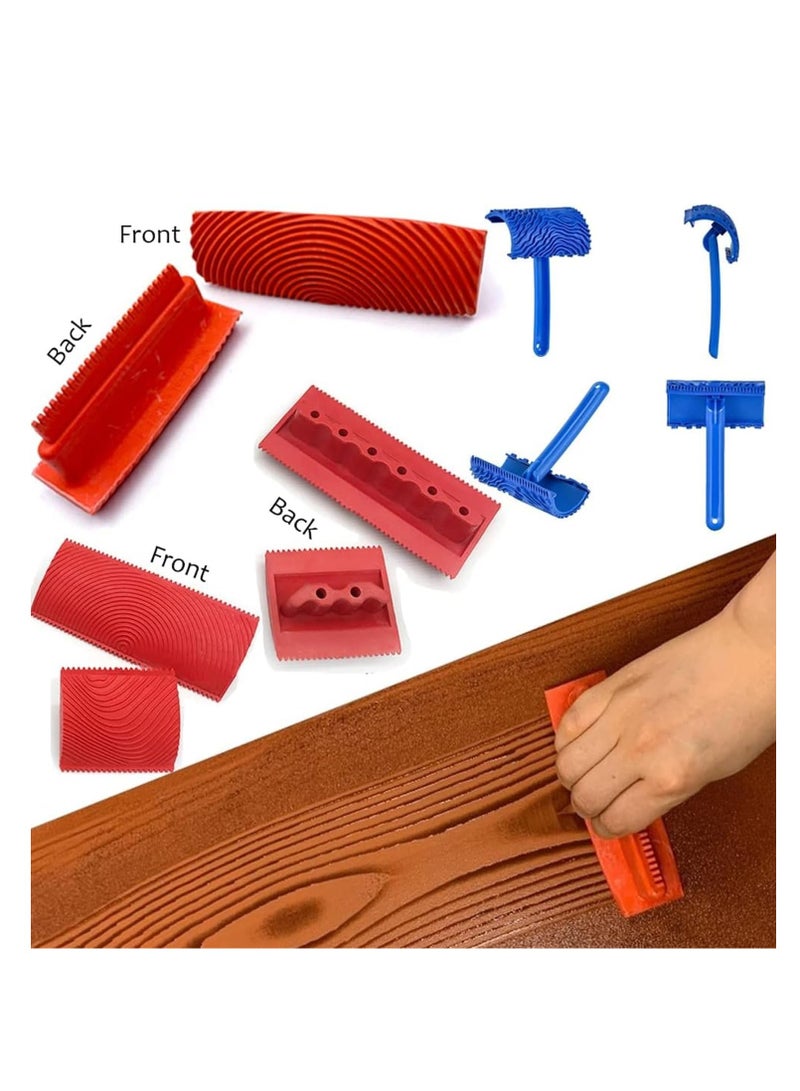 Excefore Paint Roller Set, Wood Graining Tool Set, 6pcs Wood Grain Roller Painting Tool with Handle DIY Rubber Graining Tool for DIY Wall Art and Decoration  - Image 4