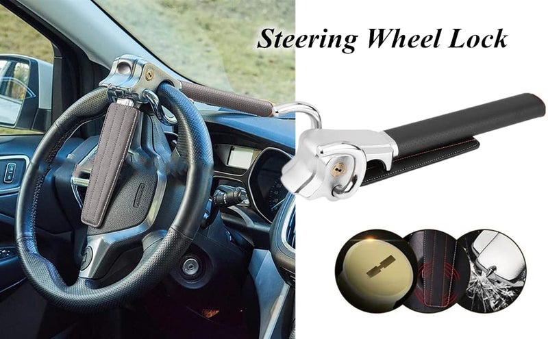 Estink Car Steering Wheel Lock, Folding Car Steering Wheel Anti-Theft Security 3-Direction Lock with 2 Keys, Steering Wheel Anti-Theft Locking Devices, Black - Image 5