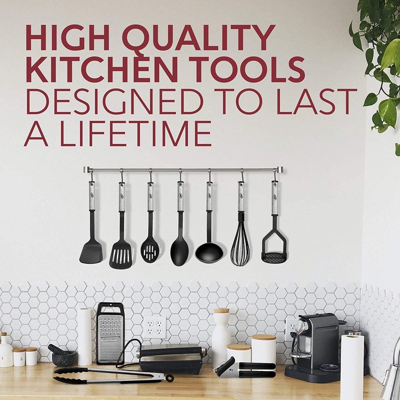 EATEX Kitchen Utensils Set - 24 PCS Nylon Cooking Utensils Set, Kitchen Spatula Set with Stainless Steel Handles - Heat Resistant Non-Stick Kitchen Tools - Black Kitchen Utensil Set - Image 4