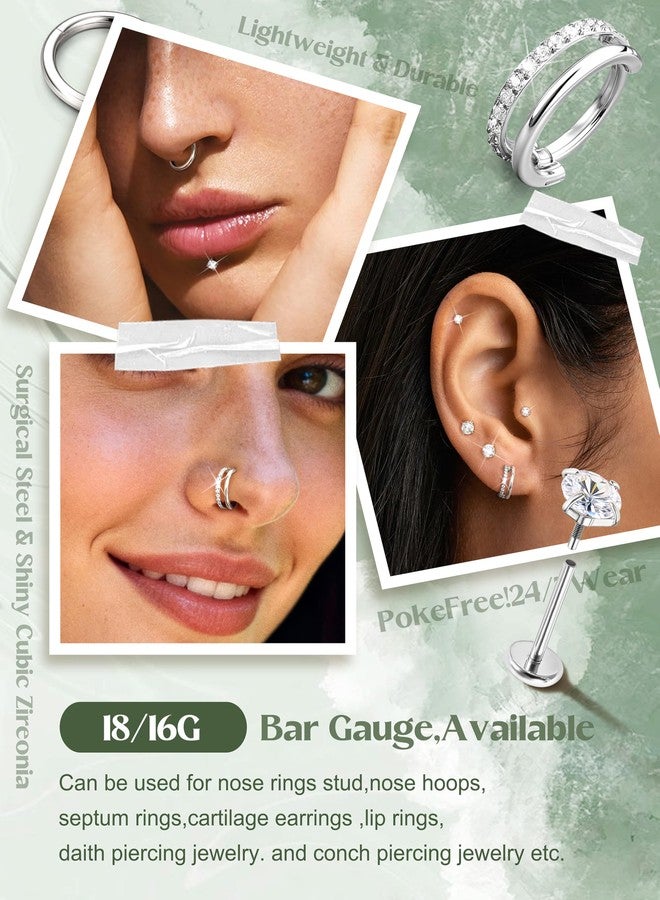 Fansilver 18G 16G Flat Back Stud Earrings for Women with Piercing Ball Grabber Tool - 316L Surgical Steel Cartilage Hoop Earrings Stack, Internal Thread CZ Stud Piercing Jewelry for Tragus Helix Conch - Image 3