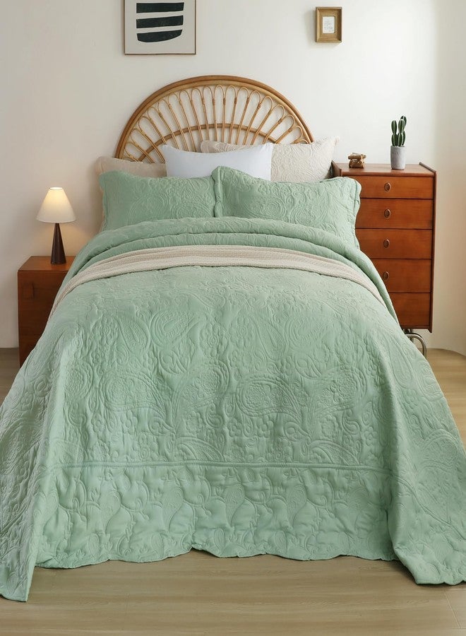 EVENHUG Oversized King Quilt Set California King Size Bedspread 120"x120" Lightweight Reversible Bedding Coverlets Set for All Seasons 3 Piece (Super King,Sage Green) - Image 2