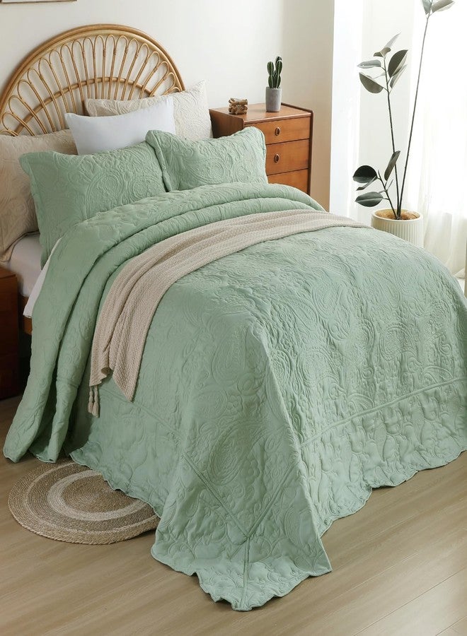 EVENHUG Oversized King Quilt Set California King Size Bedspread 120"x120" Lightweight Reversible Bedding Coverlets Set for All Seasons 3 Piece (Super King,Sage Green) - Image 1
