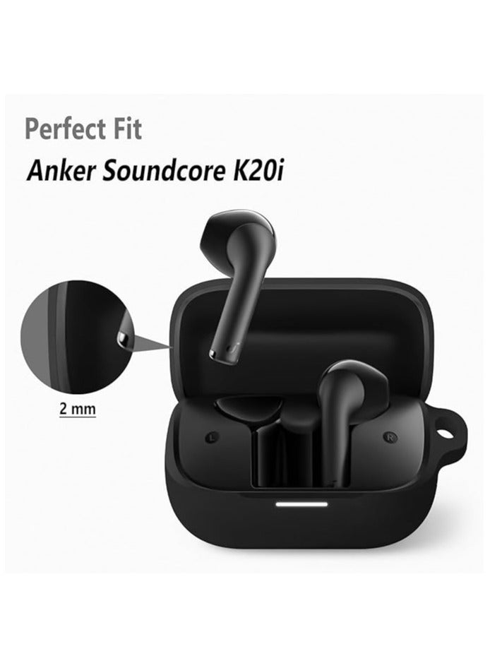 Silicone Case for Anker Soundcore K20i, Protective Cover with Carabiner (Black)  - Image 2
