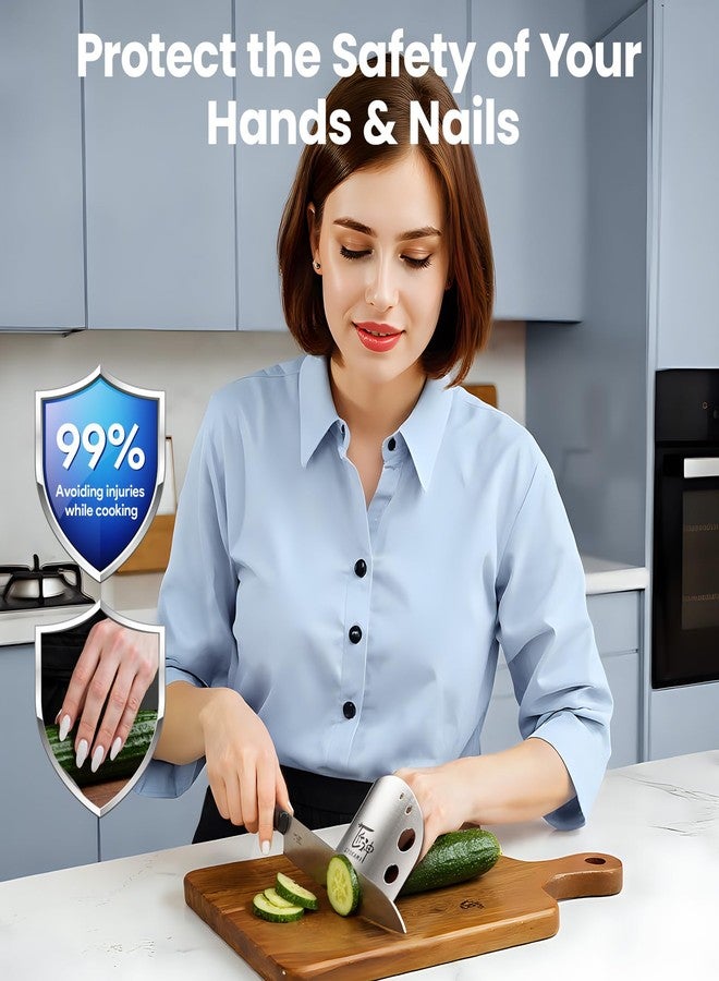 SYOKAMI Finger Guards for Cutting Food, Protects Women’s Fingers and Nails, Ideal Gift for Her, Mom or Wife, 2 Stainless Steel Finger Protectors with Herb Stripper, Adjustable Size - Image 2