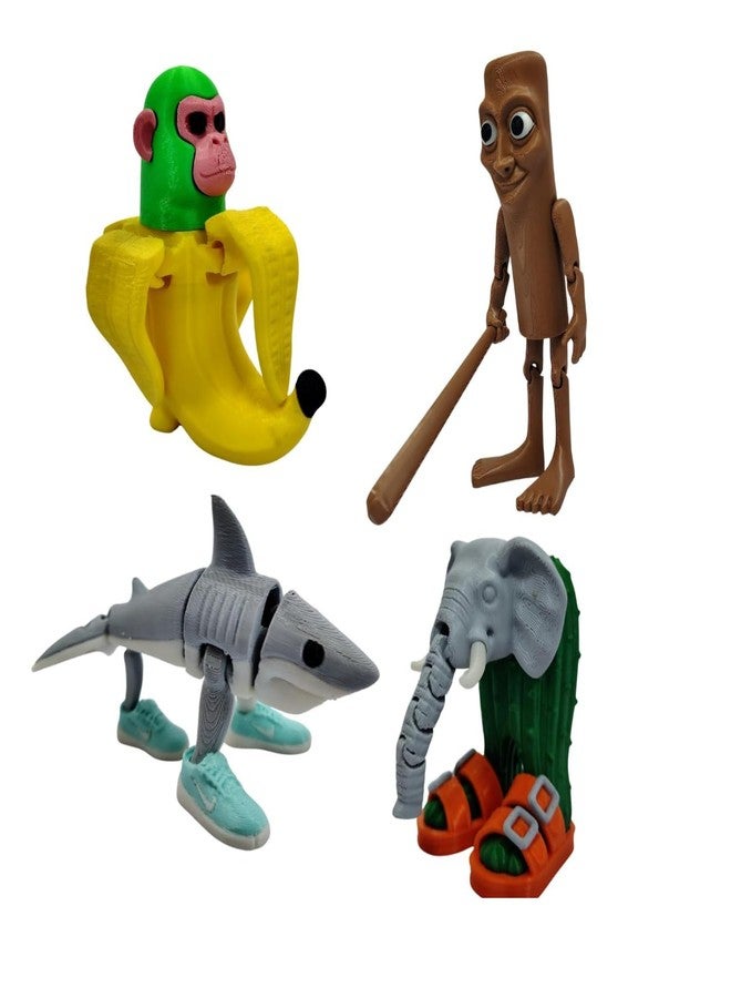 Ekopedia Tung Tung Tung Sahur Action Figure, 3D Chimpanzini Bananini,Shark & Lirili Larila Cactus Elephant Italian Brainrot Collectible | 3D Printed 100% Plastic Free Articulated Model with Bat - Image 1