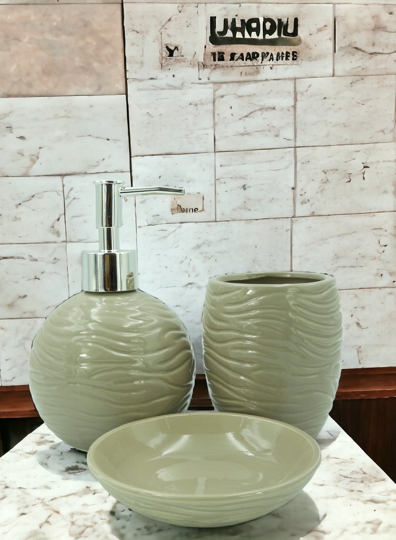 BABAZAM 3 Pieces Bathroom Accessories Set Toothbrush Cup Lotion Liquid Soap Dispenser & Tray Brown 17x23x10.5cm - Image 5