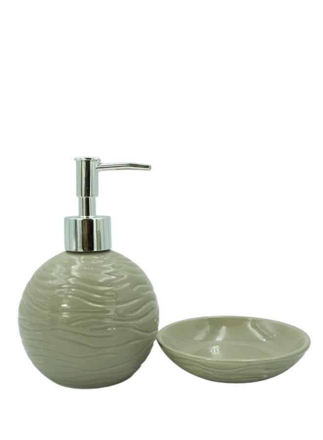 BABAZAM 3 Pieces Bathroom Accessories Set Toothbrush Cup Lotion Liquid Soap Dispenser & Tray Brown 17x23x10.5cm - Image 4