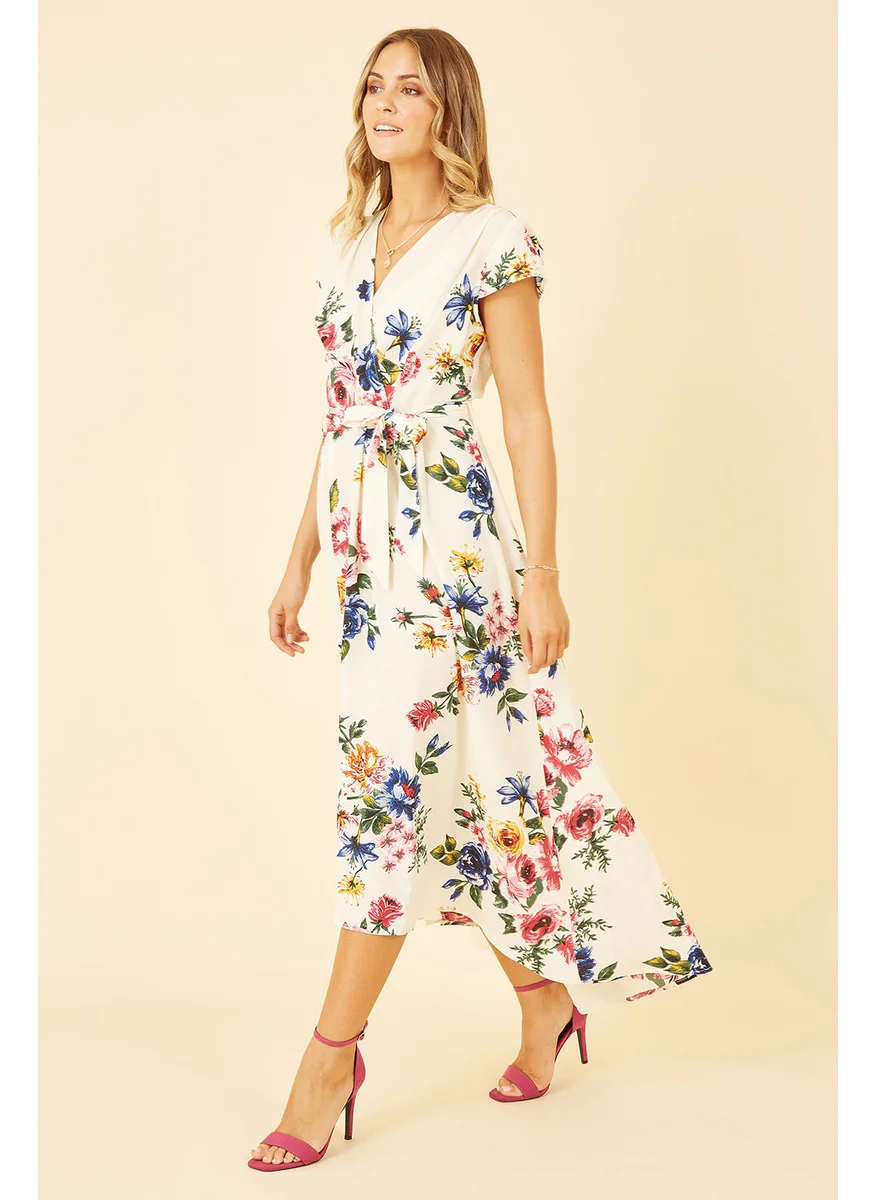 ميلا لندن Floral Wrap Dip Hem Dress