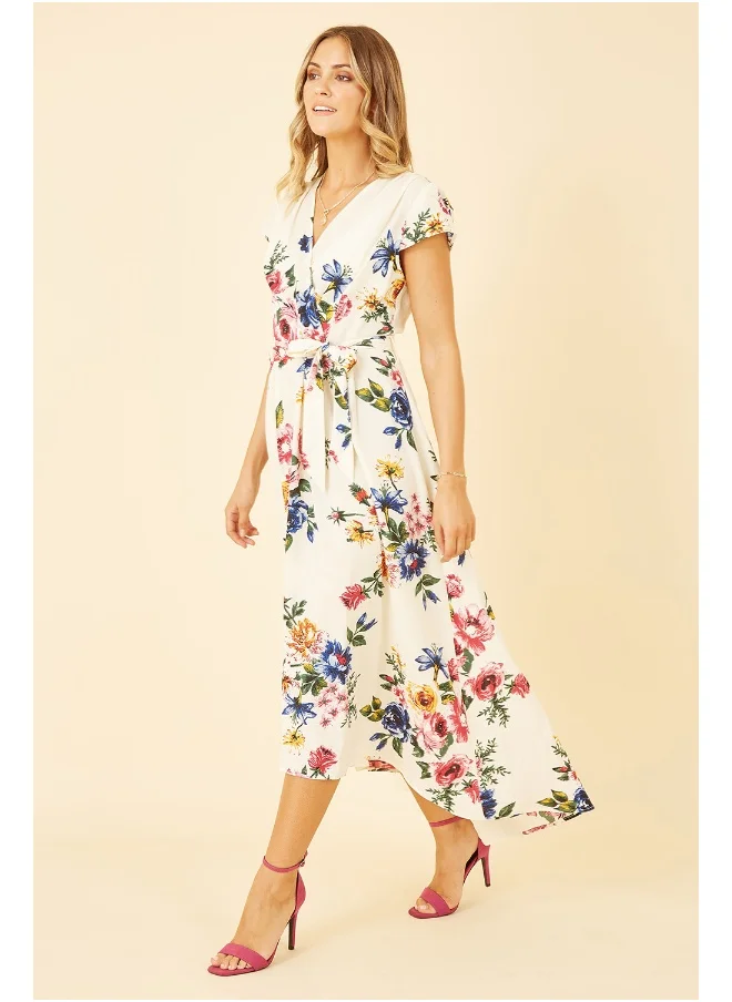 ميلا لندن Floral Wrap Dip Hem Dress