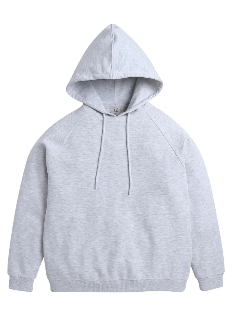 victor and jane Light Grey Hoodie with Drawstring  – 100% Cotton Fleece