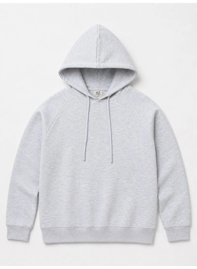 Victor And Jane Light Grey Hoodie with Drawstring  – 100% Cotton Fleece