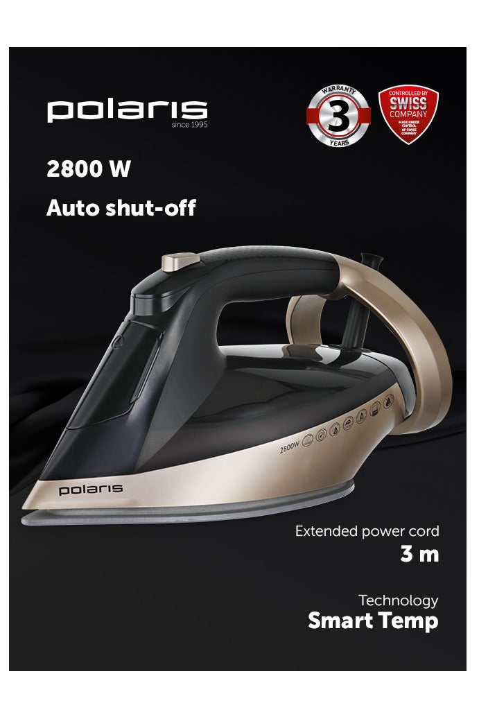 Polaris Polaris Electric Steam Iron PIR2852AK, 3M Smart Temp, PRO 5 Ultra-Resistant Ceramic Coating, Black/Gold  - Image 1