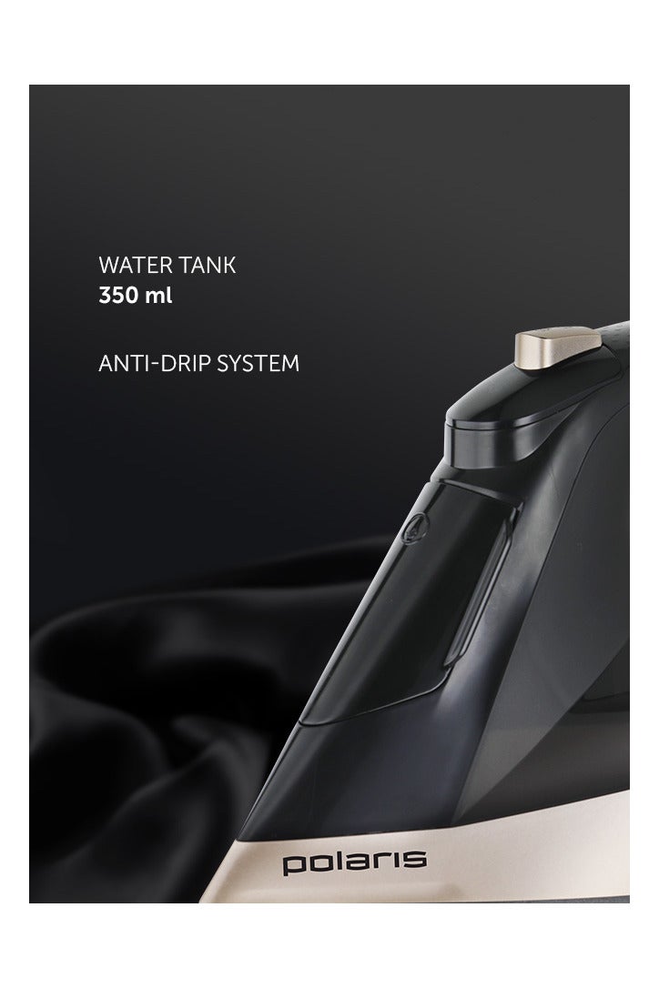 Polaris Polaris Electric Steam Iron PIR2852AK, 3M Smart Temp, PRO 5 Ultra-Resistant Ceramic Coating, Black/Gold  - Image 4