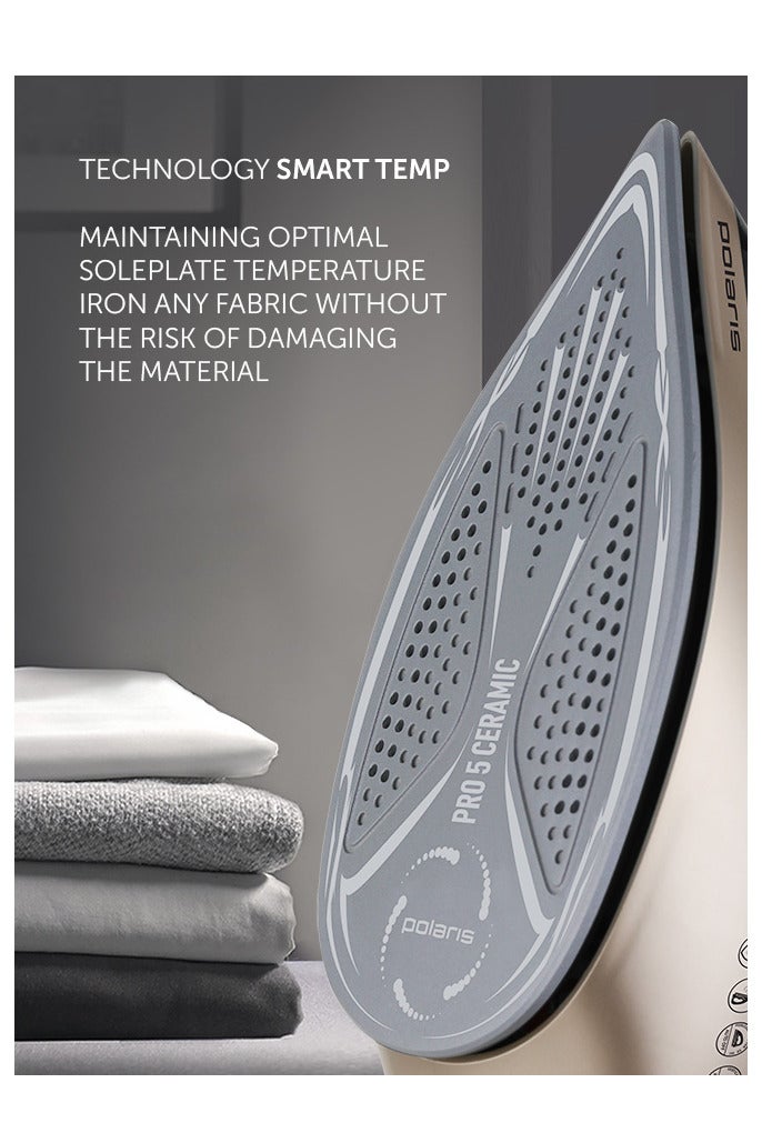 Polaris Polaris Electric Steam Iron PIR2852AK, 3M Smart Temp, PRO 5 Ultra-Resistant Ceramic Coating, Black/Gold  - Image 2