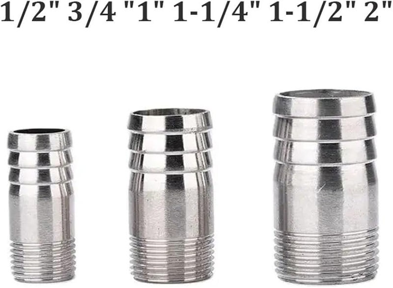 1 25 Inch Stainless Steel 304 Male Thread Barbed Hose Pipe Connector Fitting Coupling - Image 2