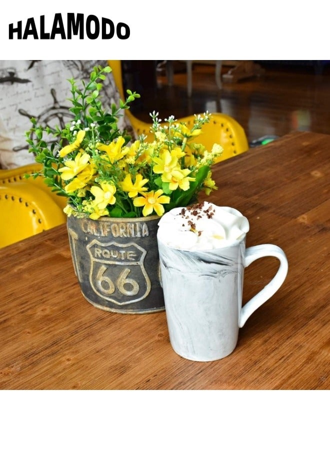 هالامودو كوب قهوة رخامي طويل القامة من السيراميك سعة 13 أونصة كوب شاي للمكتب والمنزل، أكواب قهوة رخامية كوب سيراميك رخامي جديد بمقبض، آمن للاستخدام في غسالة الأطباق والميكروويف - Image 4