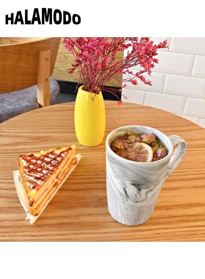 هالامودو كوب قهوة رخامي طويل القامة من السيراميك سعة 13 أونصة كوب شاي للمكتب والمنزل، أكواب قهوة رخامية كوب سيراميك رخامي جديد بمقبض، آمن للاستخدام في غسالة الأطباق والميكروويف - Image 5