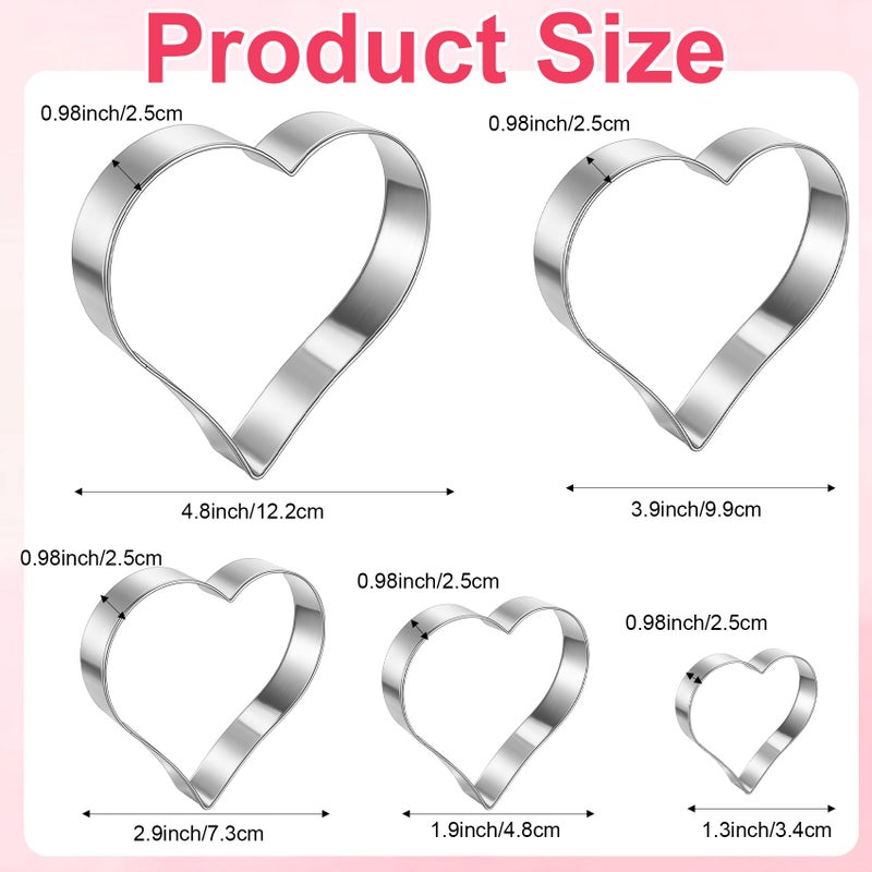 Yekepal Heart Cookie Cutter Set, 5 Pieces Heart Cookie Cutter for Valentine's Day, Stainless Steel Small Heart-shaped Molds Fondant Biscuit Fruit Cutters for Valentines Day Holiday Birthday Party Supplies - Image 2