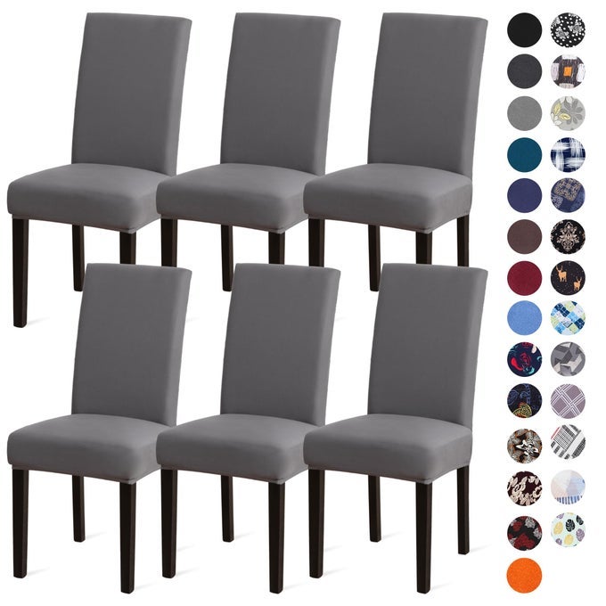 Dining Chair CoversKitchen Chair CoverParsons Chair SlipcoverSpandex Chair Protectors for Dining Room Stretch Chairs Cover Set of 6 Gray