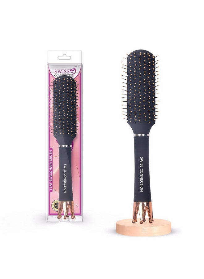 Swiss Connection Flat Hair Brush with Strong & flexible nylon bristles, having Anti-static ball tips, For Grooming, Volumising & Back Brushing, ideal for Men & Women, Exclusive Crown Handle (Pack of 1) - Image 1