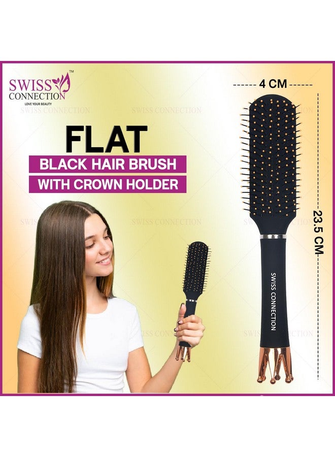 Swiss Connection Flat Hair Brush with Strong & flexible nylon bristles, having Anti-static ball tips, For Grooming, Volumising & Back Brushing, ideal for Men & Women, Exclusive Crown Handle (Pack of 1) - Image 2