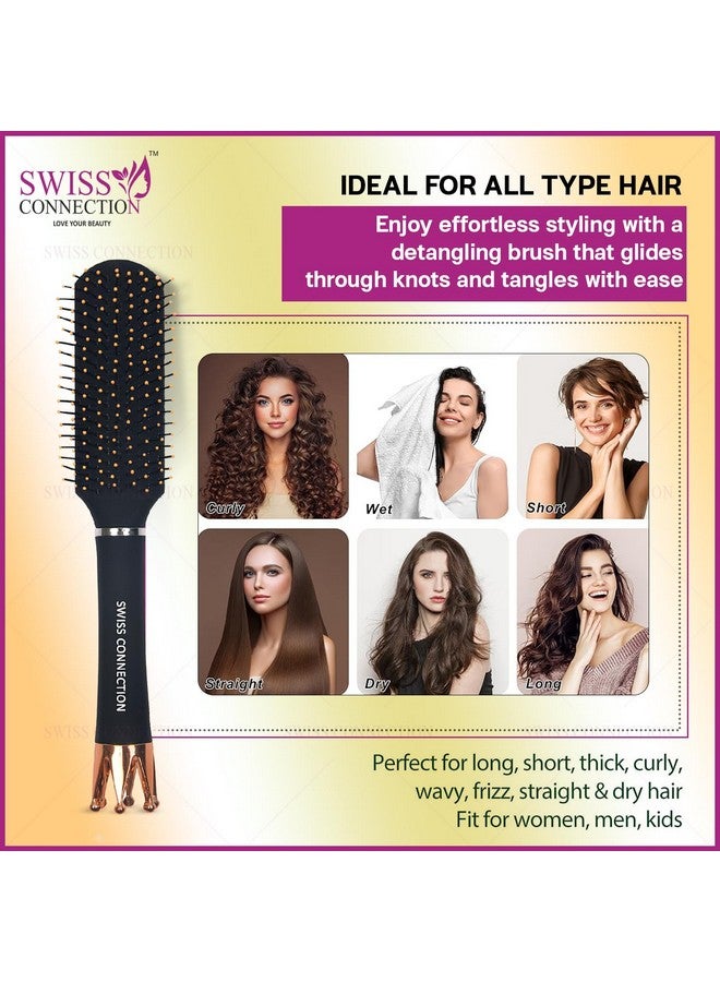 Swiss Connection Flat Hair Brush with Strong & flexible nylon bristles, having Anti-static ball tips, For Grooming, Volumising & Back Brushing, ideal for Men & Women, Exclusive Crown Handle (Pack of 1) - Image 4