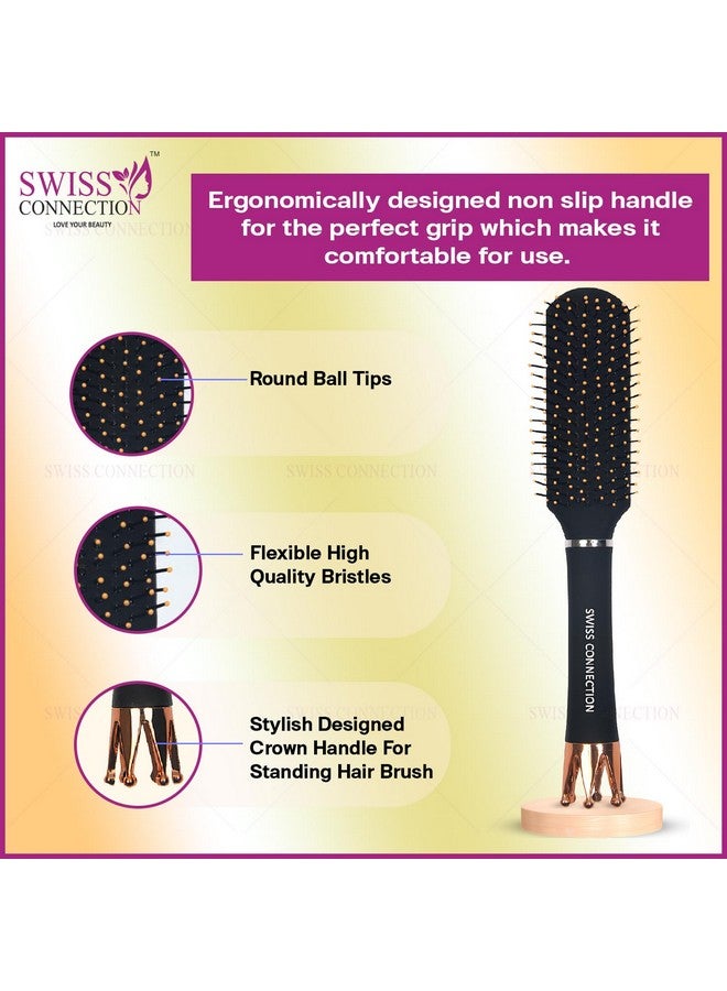 Swiss Connection Flat Hair Brush with Strong & flexible nylon bristles, having Anti-static ball tips, For Grooming, Volumising & Back Brushing, ideal for Men & Women, Exclusive Crown Handle (Pack of 1) - Image 5