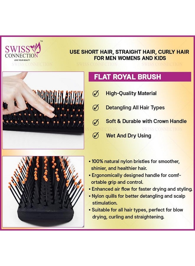 Swiss Connection Flat Hair Brush with Strong & flexible nylon bristles, having Anti-static ball tips, For Grooming, Volumising & Back Brushing, ideal for Men & Women, Exclusive Crown Handle (Pack of 1) - Image 3