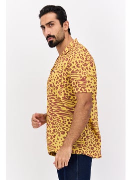 Wrangler Men Regular Fit Allover Print Short Sleeves Casual Shirt, Yellow Combo  - Image 2