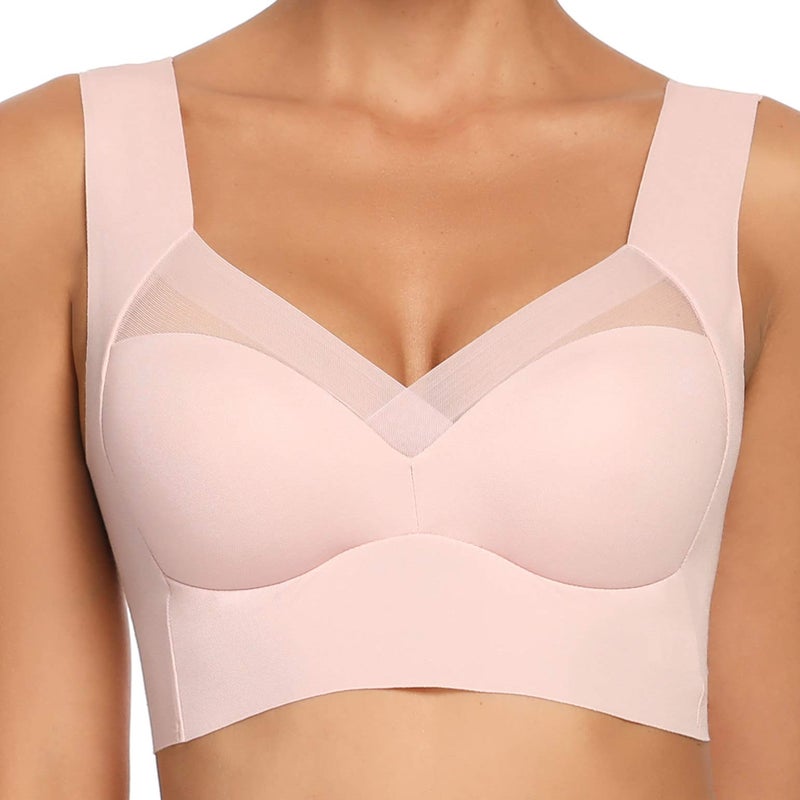 WOWENY Seamless Bras for Women Sleep Leisure Sports Yoga Bra Padded Wireless Thin Soft Comfy Pullover Tops Plus Size (Baby Pink, S) - Image 1